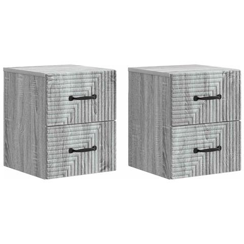 Mobiletto da notte a muro 2 pcs Grigio Sonoma 34,5 x 33 x 40 cm - Foto 1