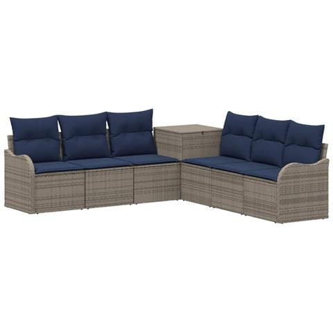 Set di divani 7 pz Grigio e Blu Navy Rattan sintetico e Acciaio - Foto 1