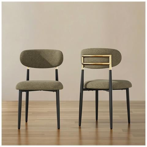 Set Di 2 Sedie Da Pranzo Rivestite Tessuto Schienale Arrotondato 49.5x55x81.5 Marrone - Foto 1