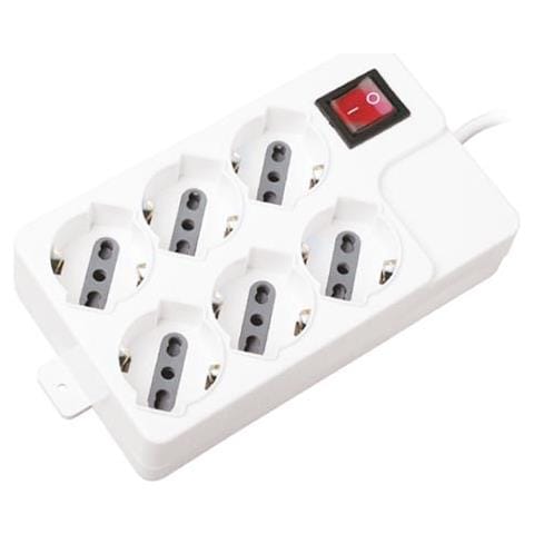 Multipresa Ciabatta 6 Posti Bipasso / schuko Cavo 1,5mt Interruttore On / off Protezione Termica Ripristinabile - Sku 8749 - Foto 1