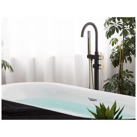Rubinetto Per Vasca Freestanding Color Nero Opaco E Oro Tugela - Foto 16