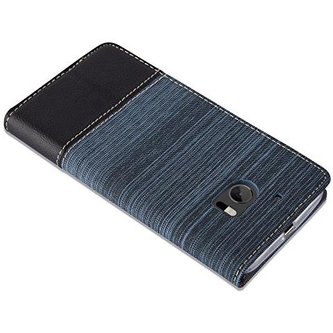 Custodia Compatibile Con Htc 10 (one M10) In Blu Scuro Nero - Coperchio Protettiva Con Chiusura Magnetica, Funzione Stand E Tasca Per Le Carte - Foto 2