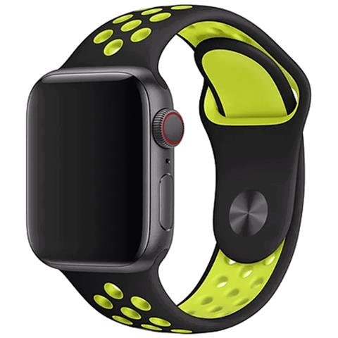 Bracciale In Silicone Per Apple Watch 42/44/45/49 Mm, Nero /giallo - Foto 2