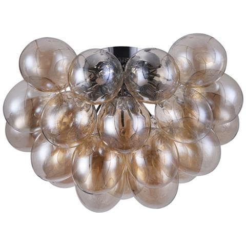 Plafoniera Contemporanea Baldo Metallo Nichel 8 Luci Diffusori Cognac - Foto 1