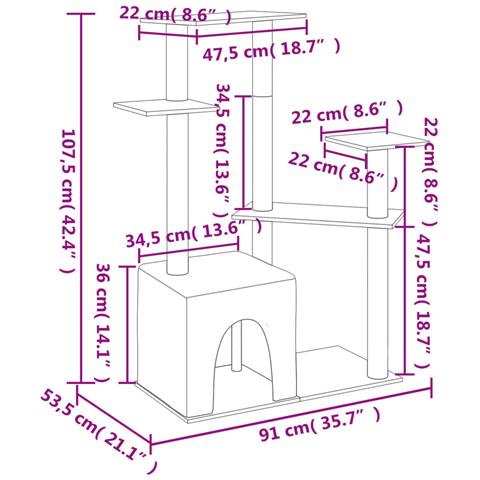 Albero Per Gatti Con Tiragraffi In Sisal Grigio Chiaro 107,5 Cm - Foto 6