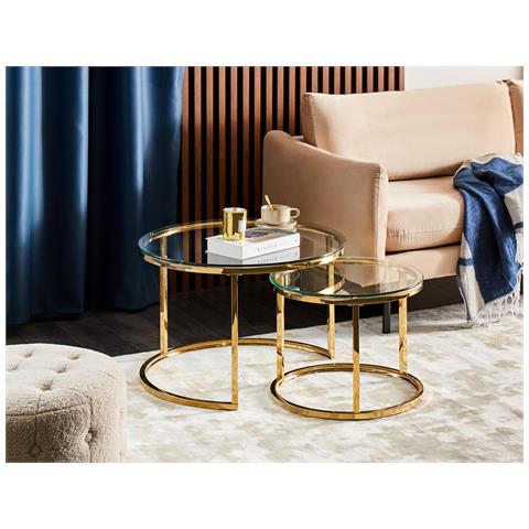 Set Di 2 Tavolini Da Caffè Grange Vetro Temperato Oro - Foto 1