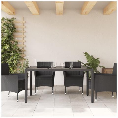 Tavolo Da Giardino Piano In Vetro Nero 150x90x75 Cm Polyrattan - Foto 3