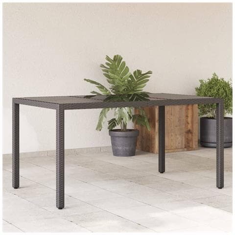 Tavolo Da Giardino Piano In Vetro Nero 150x90x75 Cm Polyrattan - Foto 1