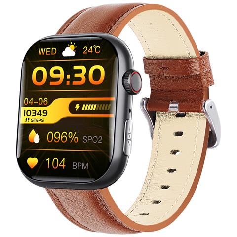 Orologio Ecg Intelligente Con Cardiofrequenzimetro, Fitness Tracker, Con Più Modalità Sportive Black And Brown Leather Strap - Foto 2