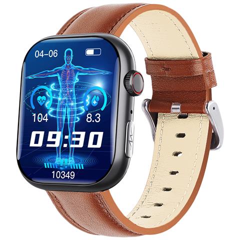 Orologio Ecg Intelligente Con Cardiofrequenzimetro, Fitness Tracker, Con Più Modalità Sportive Black And Brown Leather Strap - Foto 10