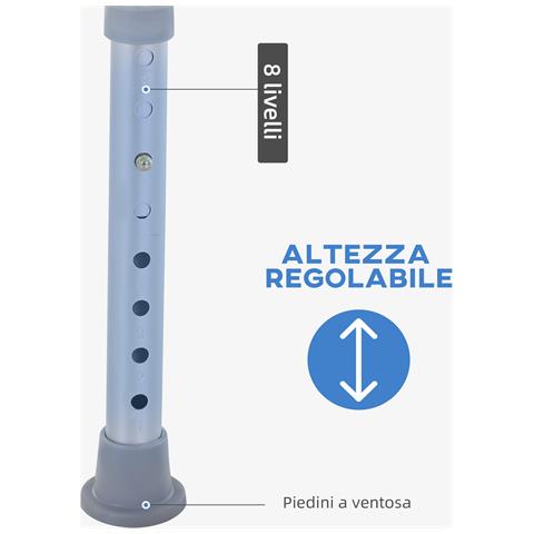 Sedia Doccia Regolabile su 8 Livelli con Fori di Drenaggio, in Alluminio e PE, 48x42x71-83.5 cm, Bianco e Argento - Foto 2