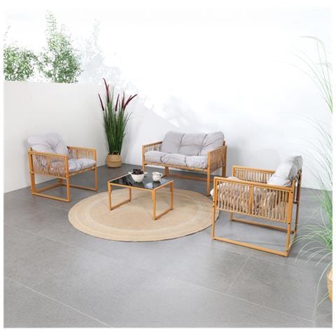 Turini Mobili Da Giardino 4 Posti Effetto Rattan Con Cuscini Grigio Chiaro - Foto 2