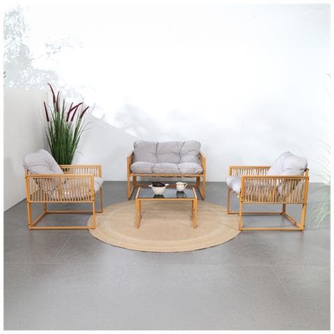 Turini Mobili Da Giardino 4 Posti Effetto Rattan Con Cuscini Grigio Chiaro - Foto 1