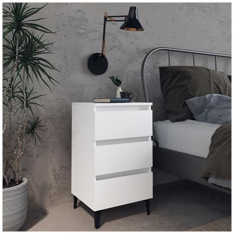 Comodino Con Gambe In Metallo Bianco 40x35x69 Cm - Foto 7