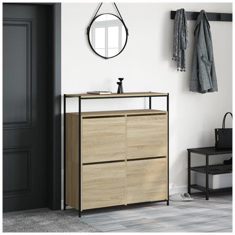 Scarpiera 4 Cassetti Ribaltabili Rovere Sonoma 100x34x112 Cm - Foto 2