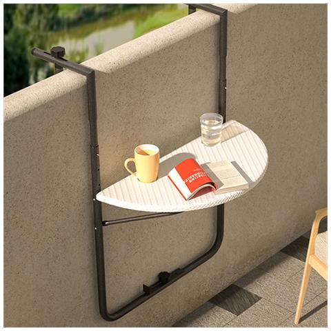 Tavolo Tavolino Ringhiera Esterno Balcone Pieghevole Metallo E Polyrattan Bianco - Foto 1