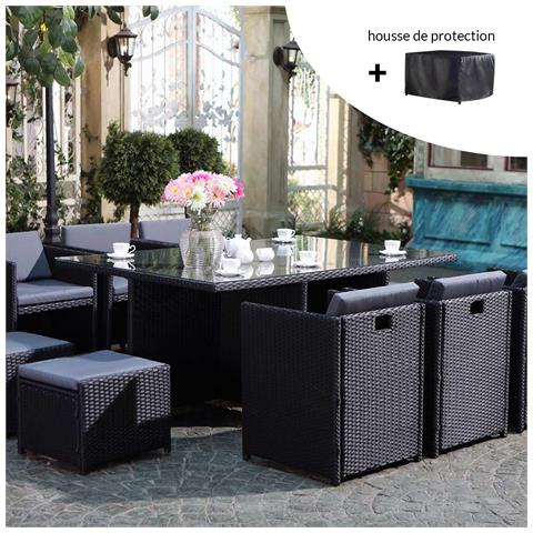 Miami Set Di Mobili Da Giardino A 10 Posti Nero/grigio + Telo Protettivo - Foto 1