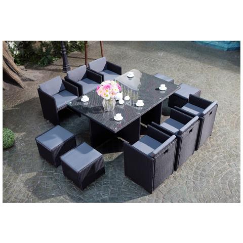 Miami Set Di Mobili Da Giardino A 10 Posti Nero/grigio + Telo Protettivo - Foto 7