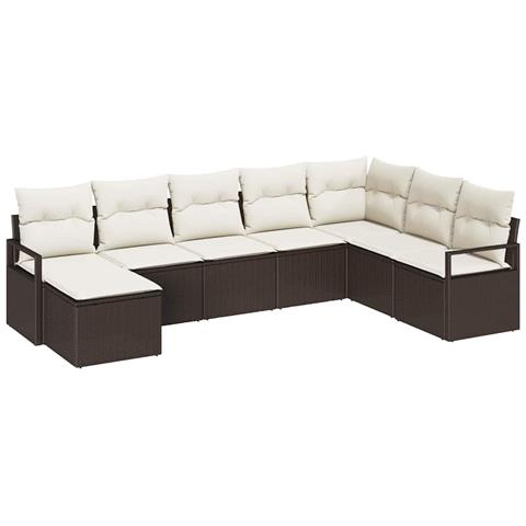 Set di divani da giardino 8 pezzi con cuscini marrone in polyrattan, Divano da giardino 2 posti con stoccaggio e cuscini marrone in polyrattan - Foto 1