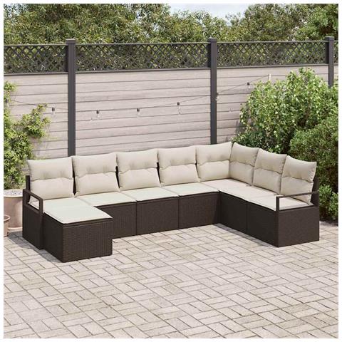 Set di divani da giardino 8 pezzi con cuscini marrone in polyrattan, Divano da giardino 2 posti con stoccaggio e cuscini marrone in polyrattan - Foto 2