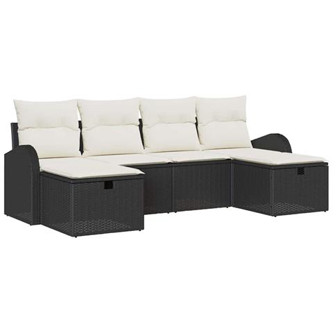 Set divano da giardino a 6 pezzi con cuscini in polyrattan nero - Foto 1