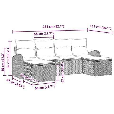 Set divano da giardino a 6 pezzi con cuscini in polyrattan nero - Foto 9
