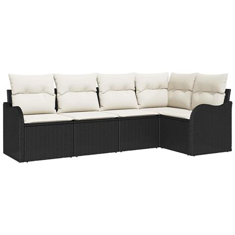 Set Divano Giardino  5 Pezzi con Cuscini Nero in Polyrattan, Set Divano Giardino 2 Posti con Cuscini Nero in Polyrattan - Foto 1