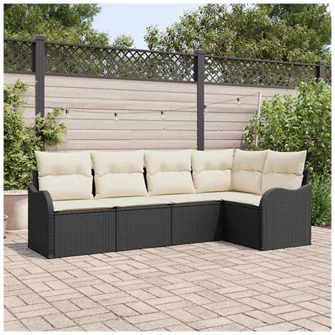 Set Divano Giardino  5 Pezzi con Cuscini Nero in Polyrattan, Set Divano Giardino 2 Posti con Cuscini Nero in Polyrattan - Foto 2