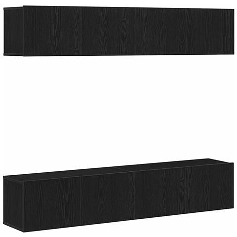 Set di mobili TV a parete in 4 pezzi in legno ingegnerizzato nero e rovere - Foto 1