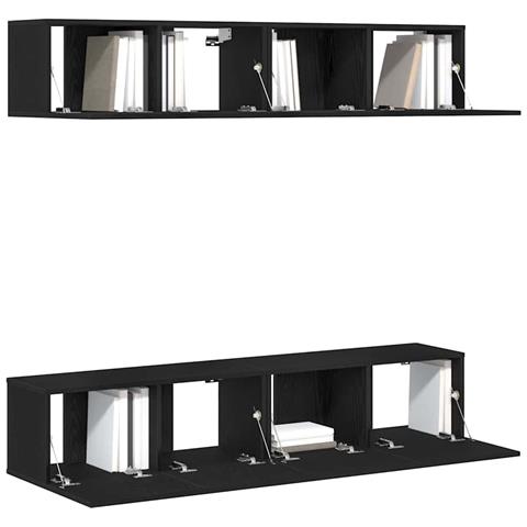 Set di mobili TV a parete in 4 pezzi in legno ingegnerizzato nero e rovere - Foto 2