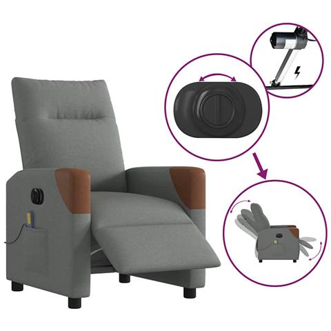 Poltrona Reclinabile Massaggio Elettrica Grigio Scuro Tessuto - Foto 9