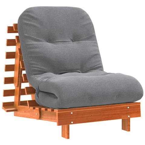 Divano Letto Futon con Materasso Marrone Cera 70x206x11cm Pino - Foto 2