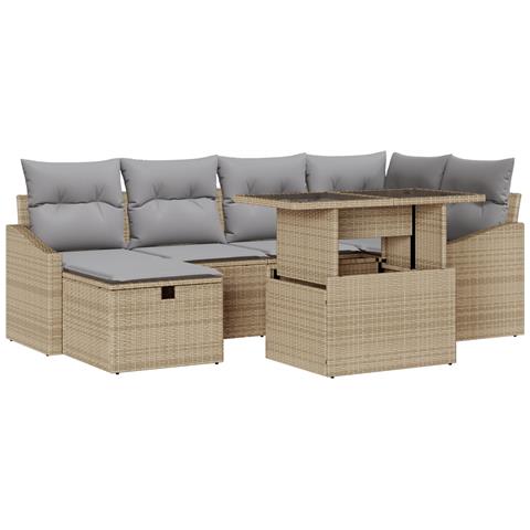 Set di divani da giardino 7 pezzi con cuscini in polyrattan beige - Foto 1