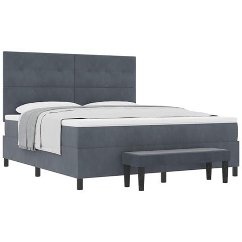 Letto Box Spring con Materasso e Panchina Grigio Scuro 180x200 cm in Velluto - Foto 1