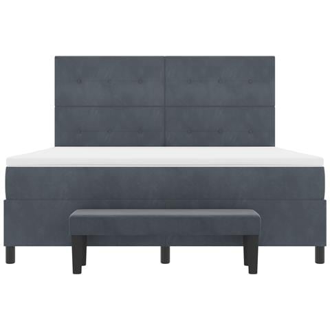 Letto Box Spring con Materasso e Panchina Grigio Scuro 180x200 cm in Velluto - Foto 9