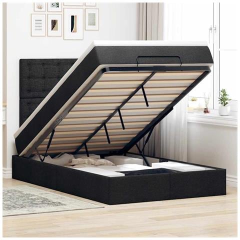 Struttura Letto Pouf con Materasso Nero 120x190 cm in Tessuto - Foto 2