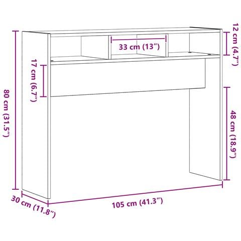 Tavolo Consolle Nero Rovere 105x30x80 cm in Legno Ingegnerizzato - Foto 9