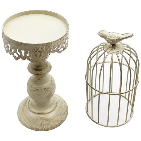 Candelabro Decorativo A Gabbia Per Uccelli, Bianco Nuziale Antico 38 Cm - Foto 2