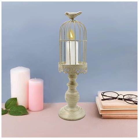 Candelabro Decorativo A Gabbia Per Uccelli, Bianco Nuziale Antico 38 Cm - Foto 6