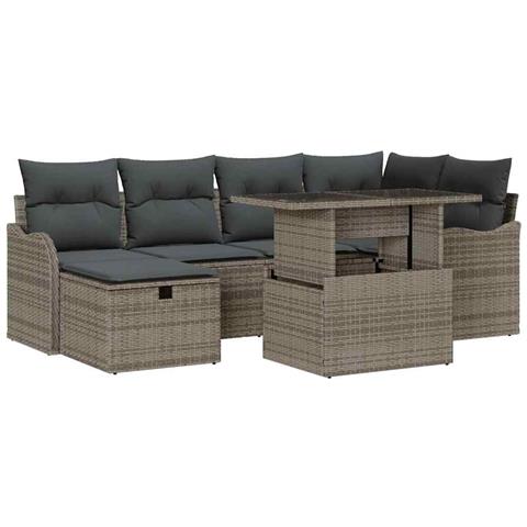 Set Divano da Giardino con cuscino 7 pcs Grigio Poly Rattan - Foto 1