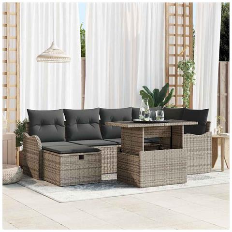 Set Divano da Giardino con cuscino 7 pcs Grigio Poly Rattan - Foto 2