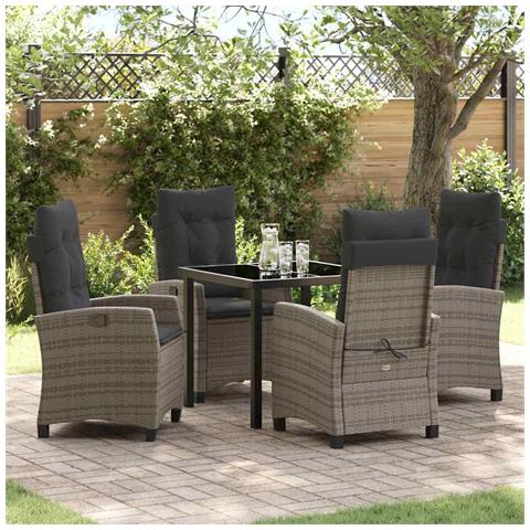 Set da Pranzo per Giardino 5 pcs Grigio polyrattan - Foto 2