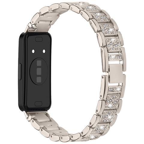 Elegante Cinturino In Acciaio Inossidabile Con Diamanti Compatibile Con Huawei Band 8/9/10 Beige - Foto 1