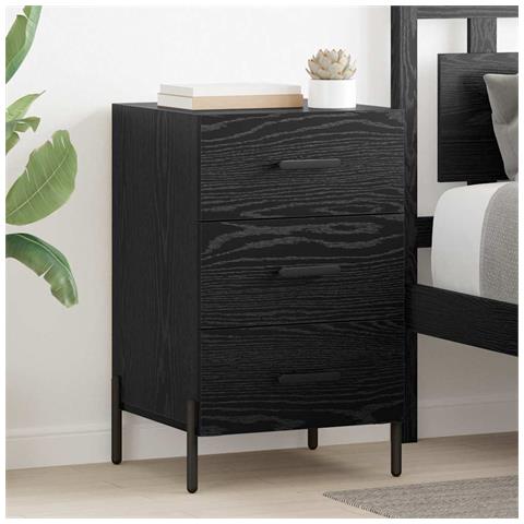 Armadio da Notte Rovere nero 40 x 40 x 66 cm Legno multistrato - Foto 2