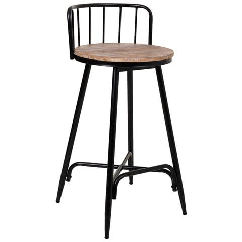 Sgabello Con Schienale Metallo E Legno Nero 41x41x88 - Foto 1