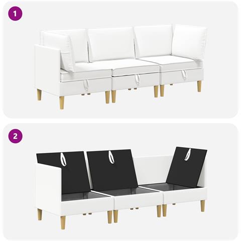 Set di divani modulari con spazio di archiviazione 3 pcs Bianco - Foto 8