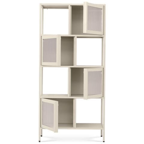 Scaffalatura Industriale In Metallo Kiara, Altezza 170 Cm, Con 4 Frontali E 4 Bordi, Colore Beige E Scanalatura In Vetro. - Foto 2