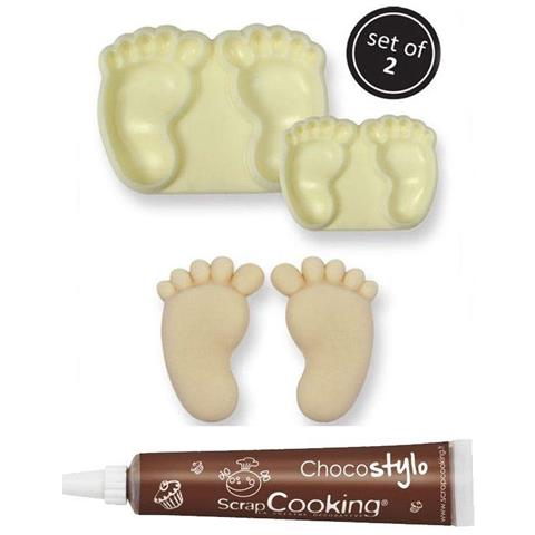 Stampi Per Dolci X 2 Piedi Del Bambino + Penna Alimentare Al Cioccolato - Foto 2