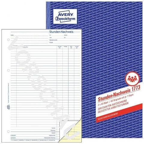 Zweckform Formularbuch ""stunden-nachweis"", Sd, A4 - Fr Den Markt: D - L - A - Ch (1773)  - Foto 2