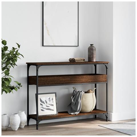 Tavolo Consolle Ripiano Rovere Marrone 100x29x75cm Multistrato - Foto 3